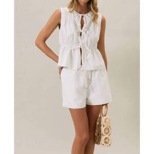 NEW SUNDAY EDITION front tie linen top in off white
